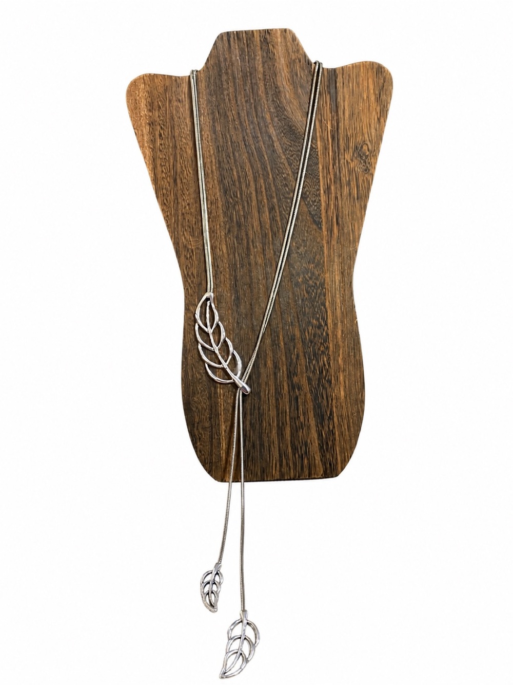 Silver Leaf Lariat Necklace - Modern Y Necklace - Adjustable Chain